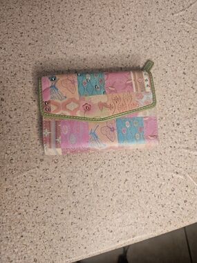 Multicolor Patchwork Floral Women's Wallet with Green Trim